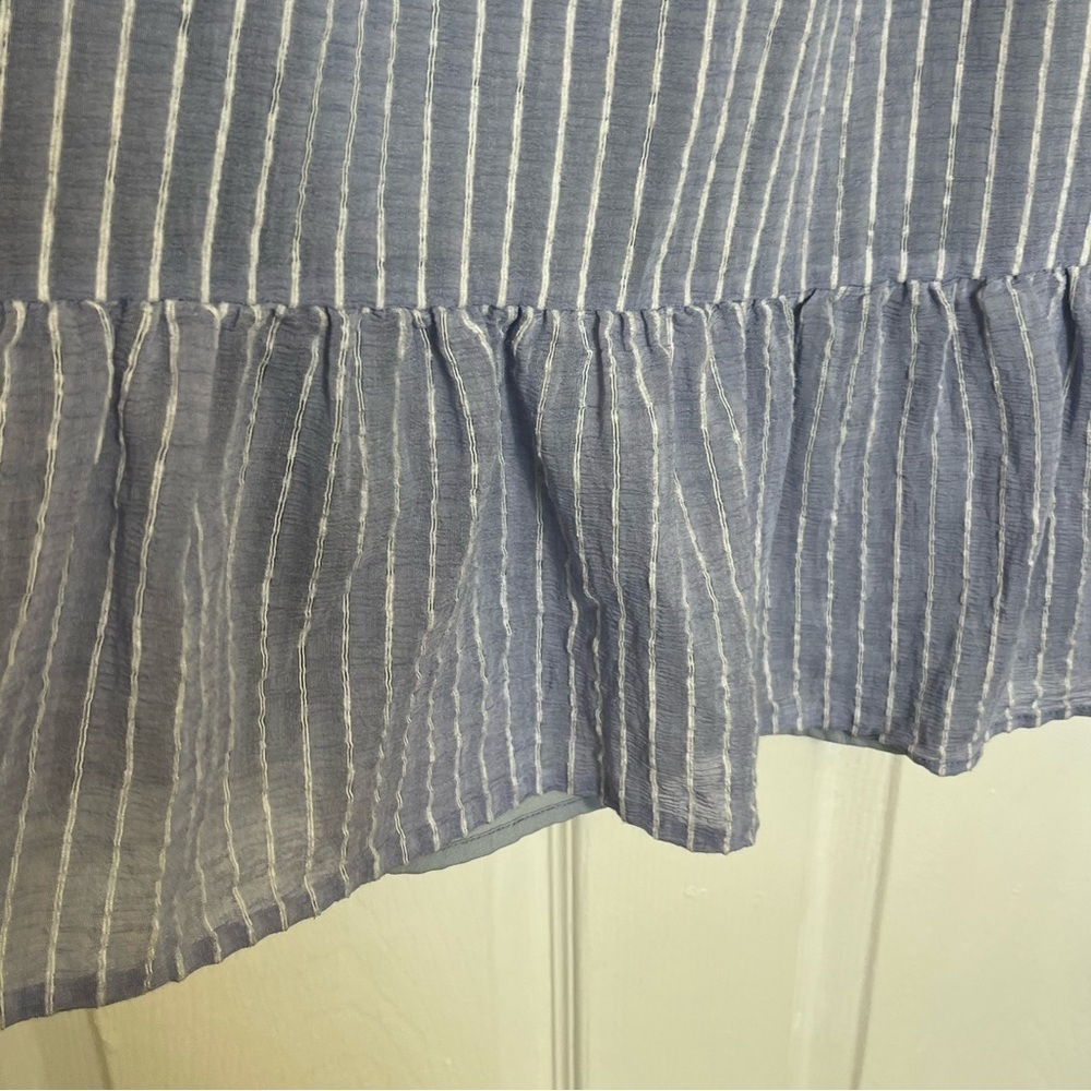 SUSAN BETRO Blue and White Striped Peplum Top | size Medium - Picture 7 of 9